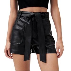 Zara Black Faux Leather High-Waist Tie-Belt Shorts